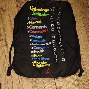 Jordan Black Drawstring Backpack with Colorful Text